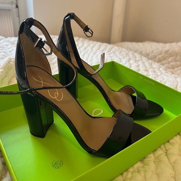 Sam Edelman Black Patent Block Heel Sandals Yaro Women’s Evening shoe NEVER WORN - Picture 3 of 8